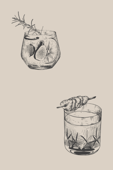 two cocktails: a sazerac and a g&t