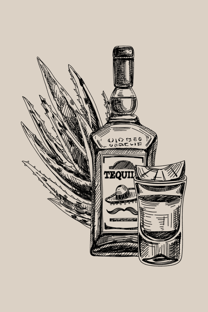 tequila bottle and tequila shot