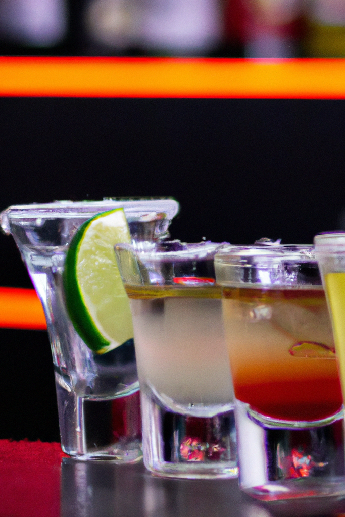 tequila shots on a bar